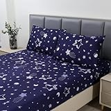 MAG 3pcs Purple Star Full Bed Sheet,Galaxy Microfiber Bedding Sheet Set,Space Bedding Set with1 Fitted and 2 Pillowcases,14 Inches Deep (Purple and White,Full)