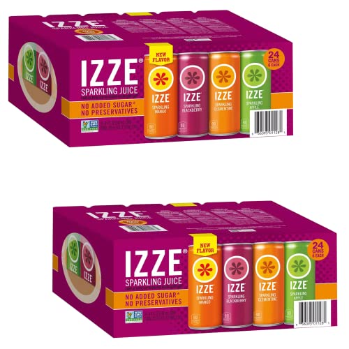 IZZE Sparkling Juice 4 Flavor Variety Pack - No Added Sugars and Preservatives - 90 Calories Per Can - Ready Set Gourmet Donate a Meal Program - 2 Pack (8.4oz, 24ct 6 of Each Flavor)