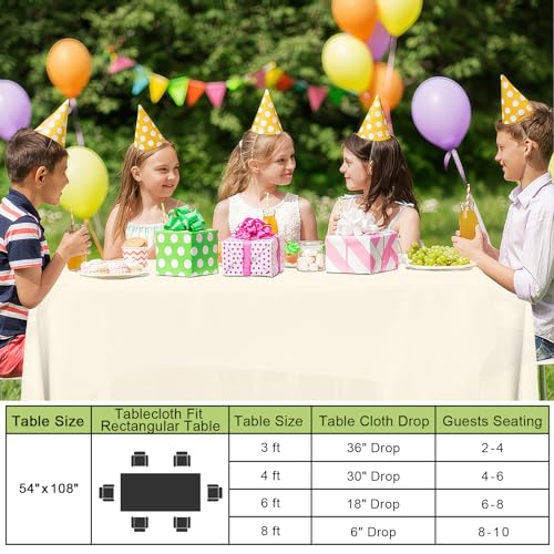 Image of Smiry Disposable Table Cloth - 6 Pack, 54 x 108 Inch Waterproof Rectangle Tablecloths for Parties, Decorative Plastic Table Cover, Leakproof & Sturdy, Beige