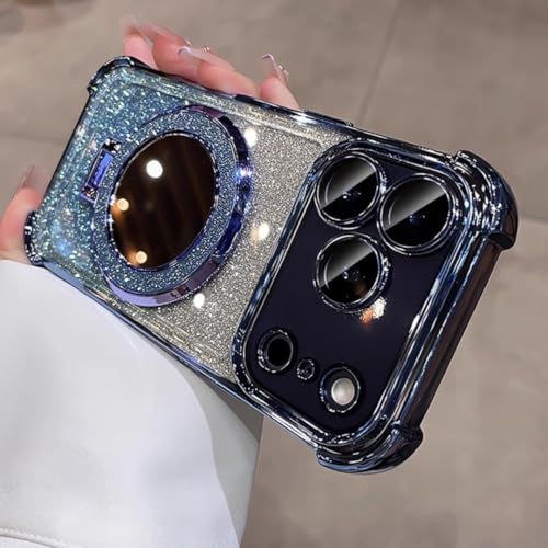 Coque de Luxe iPhone 16 Pro Paillettes avec Support Bague et Miroir Intégré BlueSF