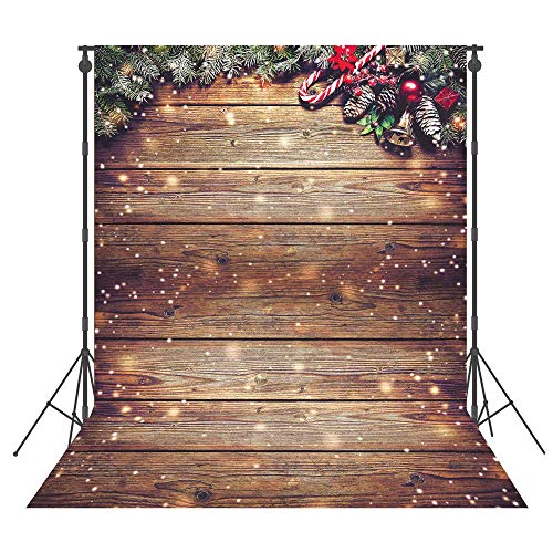 Msocio 8X10ft Durable Fabric Snowflake Glitter Christmas Rustic Wood Wall Photography Backdrop Xmas Wooden Floor Background for Christmas Birthday Party Kids Portrait Photo Studio Booth Props…