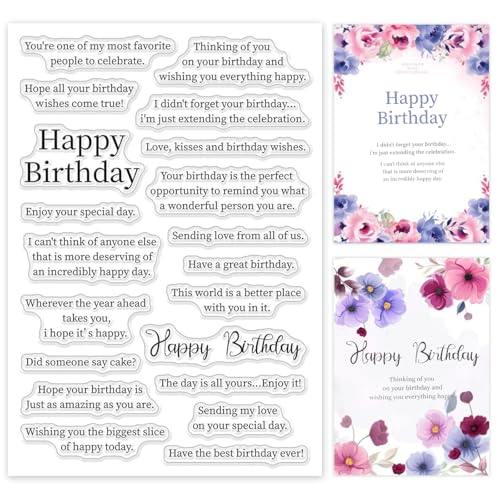 ORIGACH Birthday Sayings Clear Stamps for Card Making Birthday Greeting Words Transparent Silicone Stamps for DIY Scrapbooking Journaling Photo Album Craft Supplies