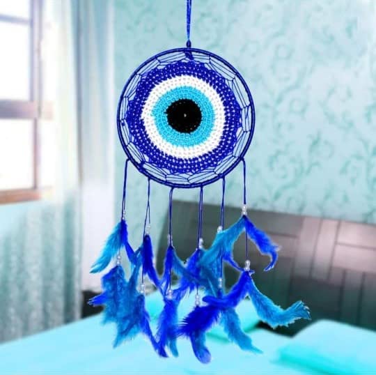 DAYMERA® Evil Dream Catcher for Home, Office & Shop Decoration for Remove Negative Effects, Vastu Product (Pack of 1, Blue & Small Size 3 inch)