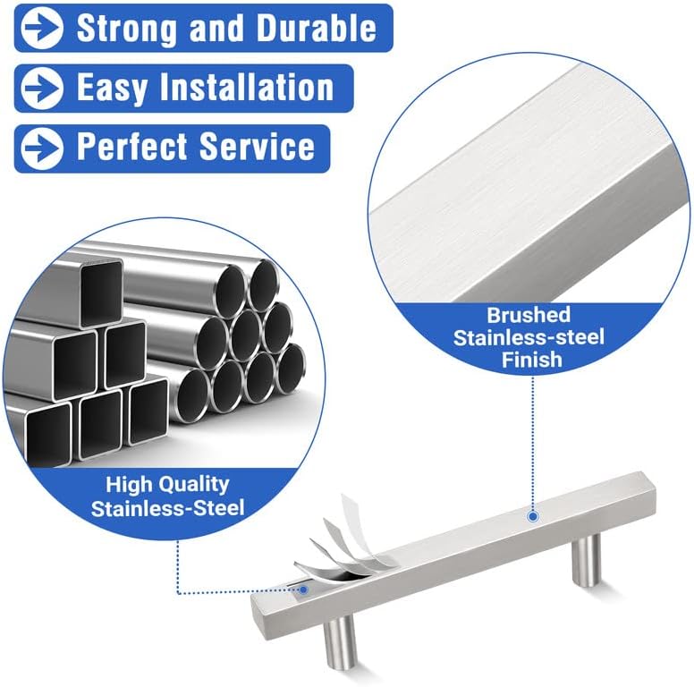 Miniatura 3 de NIZADO Paquete de 5 manijas de gabinete de acero inoxidable, tiradores de cajón con acabado de níquel satinado de 3 12 pulgadas, manijas para