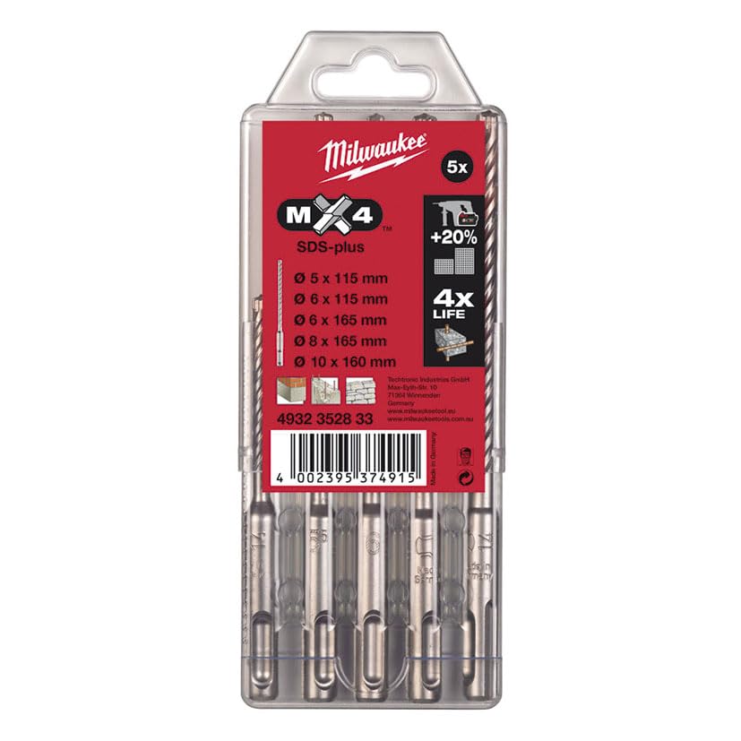 Broca SDS-Plus MX4 (Estuche) 5 piezas (5/6 x 115 mm, 6/8/10 x 160 mm)