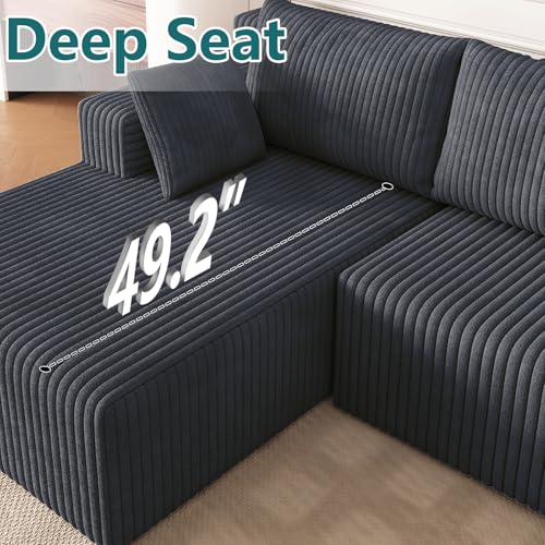Image of 124 inch U-Shape Cloud Couch, Modern Modular Sectional U-Shape Sofa, Corduroy Boneless Couch Upholstered Couches Deep Seat Sleeper Chaise Longue for Living Room, No Assembly Required,Dark Gray