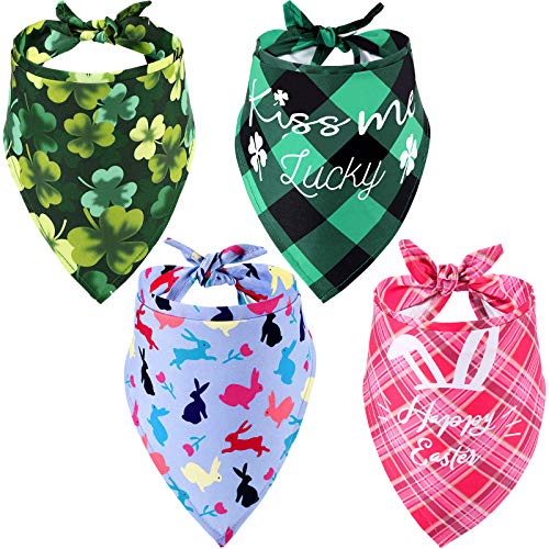 Weewooday 4 Pieces St. Patrick's Day Dog Bandana and Easter Dog Bandana Pet Triangle Bibs Dog Cat Costume Accessories for Small Medium Dogs