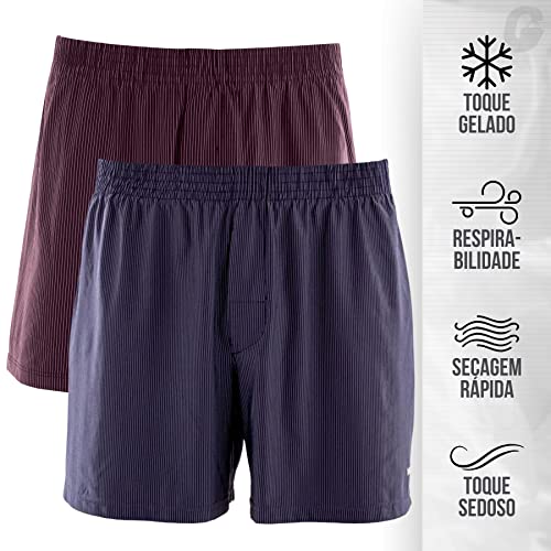 Kit 02 Cuecas Samba Canção Mash Microfibra Listrada Masculino Adulto | 1 Berinjela - 1 Vermelho Bord