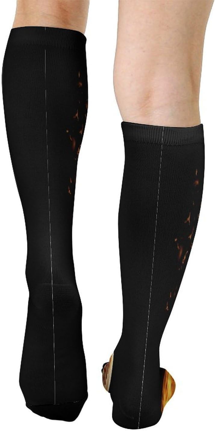 Fire Baseball Compression Sock Circulation Support Socks Lightweight Knee High Tube Sock Over-The-Calf Sock for Adult