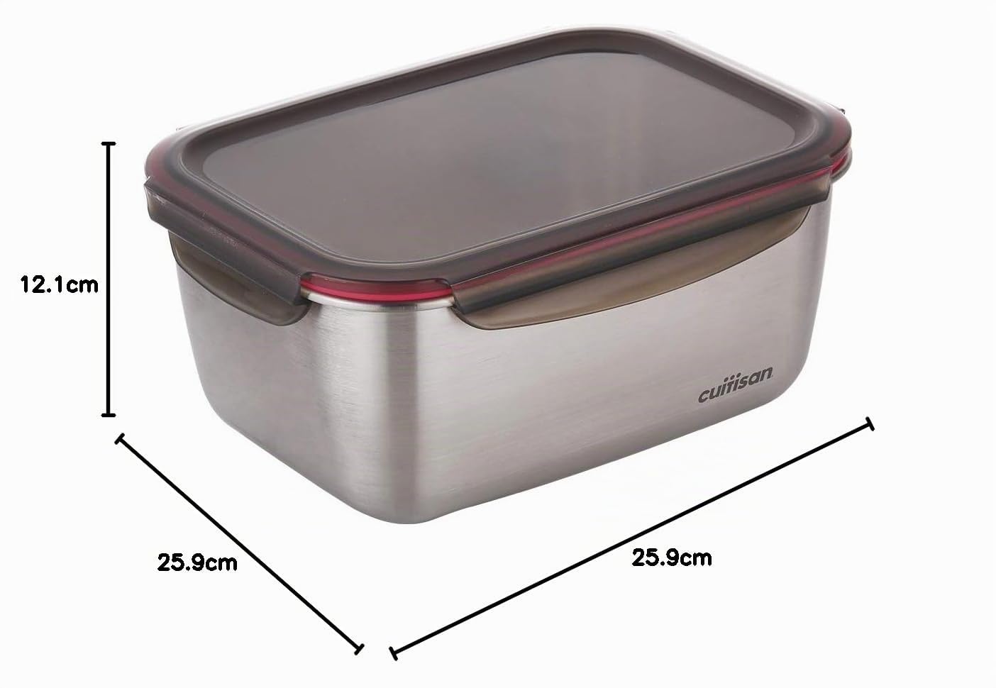 CANDL Cuitisan (Flora) contenitore ermetico per alimenti in acciaio inox con coperchio con chiusura a clip, adatto a forno e microonde, EC7-SS11, rettangolare (25,9cm x 19,5cm x 12,1cm /3600ml)