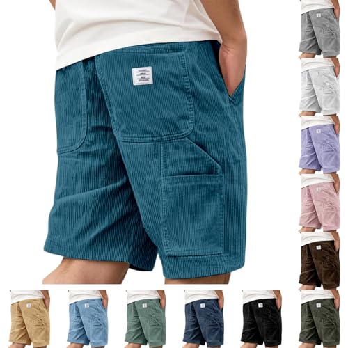 Pantalones cortos de chándal para hombre de pana corta: pantalones cortos cargo de algodón para hombre, pantalones cortos de verano con múltiples bolsillos, pantalones cortos de ocio de color sólido