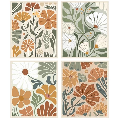 Yeaqee 4 Pcs Diamond Art Kits DIY Painting for Adult Aesthetic Wall Diamond Crafts Aesthetic Room Decor Cute Painting Pictures 5d Craft Wall Decor for Home 10 x 11.8''(Abstract Flowers)