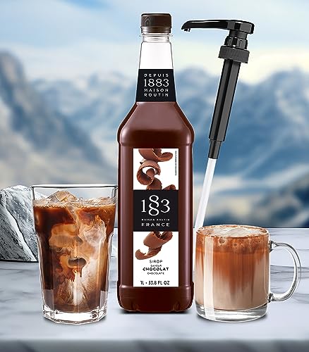 Image of 1883 Chocolate Syrup for Coffee & Drinks with Pump - Premium French Flavoring Syrup for Lattes, Mochas, Cocktails & Desserts - 1L Plastic Bottle, Made in France