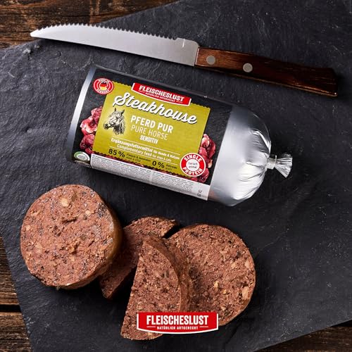 Steakhouse Pferd pur (14x500g), Nassfutter für Hunde & Katzen, sensitives Ergänzungsfutter, Monoprotein, getreidefrei, 14x Wurst von Fleischeslust