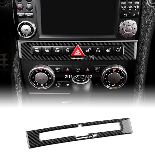 KUNGKIC Para Mercedes-Benz SLK 2004 2005 2006 2007 2008 2009 2010 Fibra de Carbono Centro Coche Multifunción Botón Caja Decorativa Accesorios (Negro)