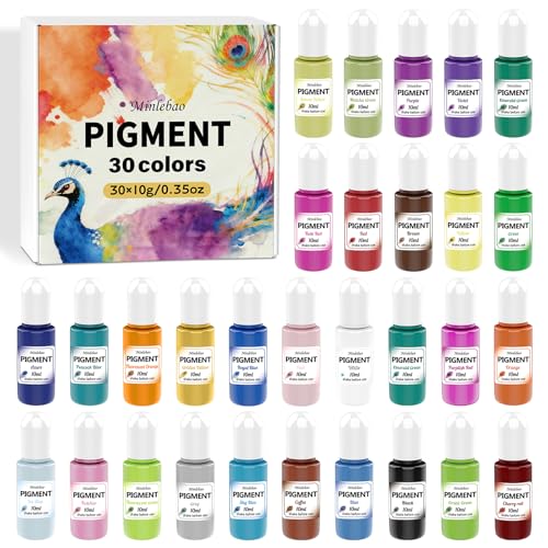 Minlebao 30 Colors Resin Pigment 300ml Universal Liquid Pigment Set for Epoxy & UV Resin - Highly Concentrated Translucent Colorant for Jewelry Making Crafts Tumblers DIY - 10ml Each Bottle