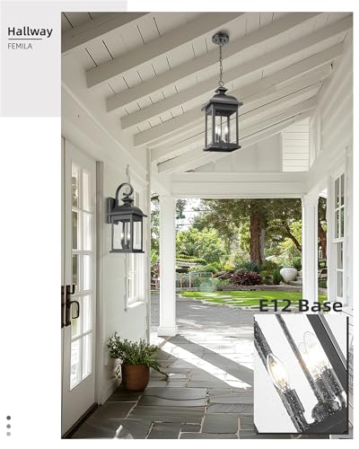 Image of FEMILA 26 inch Outdoor Wall Light, Large Exterior Wall Light Fixtures, 3 Light Outdoor Wall Lantern Porch Lights for Entryway, Patio, Garage, Doorway, Matte Black Finish, E12 Base, 4FD54B-L BK