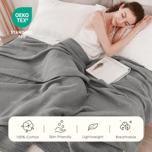 Image of EMME Muslin Blankets for Adults Throw Blanket for Couch Breathable Gauze Soft Lightweight Airy Grey Queen 90 inch x 90 inch