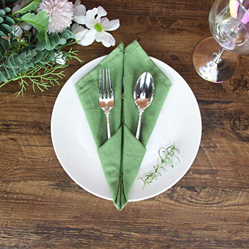 Solid Color Polyester Linen Blended Dinner Cloth Napkins - Set of 12 (40 x 40 cm) - For Events & Home Use (Lime) - Image 4