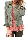 LookbookStore St Patricks Day Jackets for Women Denim Jackets 2025 Spring Stretchy Long Sleeves Button Down Fitted Denim Jean Jacket Calliste Green Size L Size 12 14