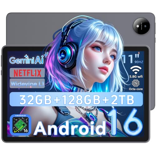 Raemond 2026 Tablet de 11 pulgadas Android 16 tabletas, tableta con teclado ratón, 5G WiFi, PC con 32 GB + 128 GB (1 TB TF), Octa-core, 1920 × 1200, 13 + 8 MP, 8000 mAh, Type-C/GPS/OTG gris