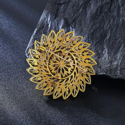 Image of Rhinestone Crystal Sunflower Brooch Pin Elegant Wreath Brooch Clothing Hat Bag Skirt Accessories for Women (yellow 2)