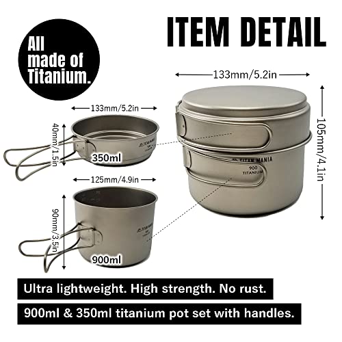 Titan Mania Titanium Cookware Set 900Ml+350Ml, Pot With Pan Set, Cooker, Kocher, Camping Cookware, Ultra Lightweight, Sturdy, Outdoor Gear, Camping Equipment #TOP1