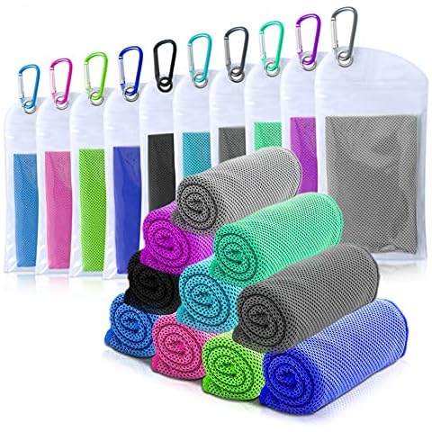 Amgico 10 Packs Cooling Towels for Neck Face, Instant Cool Breathable Chilly Ice Towel Bulk, Cold Sweat Rag for Gym, Yoga, Golf, Beach, Travel, Camping, Running, Sport, Hot Weather Cover