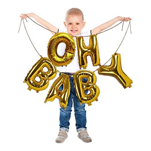 Oh Baby Gold Metallic Foil Letter Mylar 16 Inch Pack of 6 Balloon Banner Garland for Girl or Boy Baptism Christening Baby Shower Gender Reveal Sweet Sixteen Birthday Party Supplies Cover