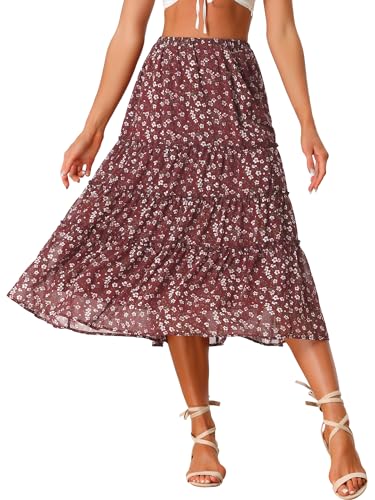 Jupe longue à volants marron Allegra K en taille M avec une taille élastique confortable
