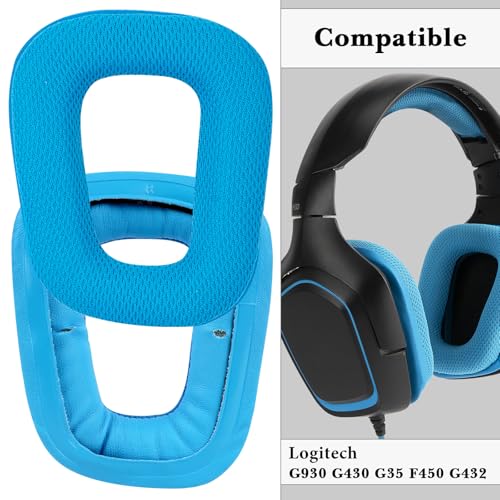 Repuesto de Almohadillas para Auriculares Linkidea compatibles con Logitech G430, G930, G35, F450, G432, G332, cubiertas de oreja en tela de malla azul miniatura 5