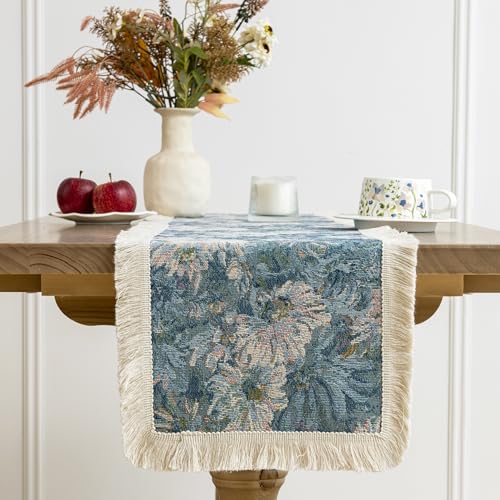 AUINBATA Table Runner Boho Runner for Table Spring Rustic Four Sides White Fringes Farmhouse Foral Table Cloth Cabinet Dining Decoration?12