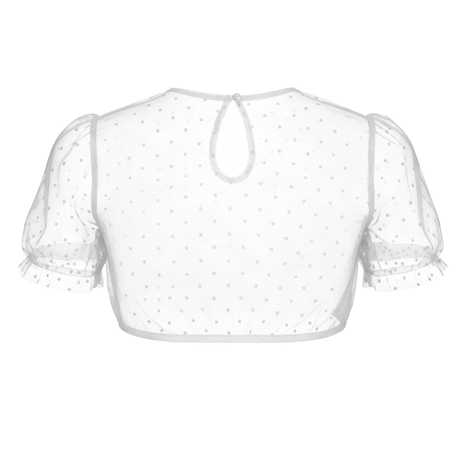 Dirndlbluse Damen Langarm Transparent mit Punkten, Trachtenbluse mit Puffärmeln, Perfekt für Oktoberfest und bayerische Festanlässe