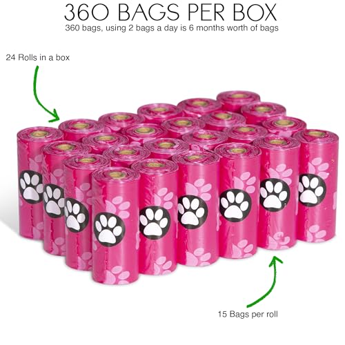 Image of 360 Count Dog Waste Bags, 24 Rolls, Scented Poop Bags for Puppies (Pink)