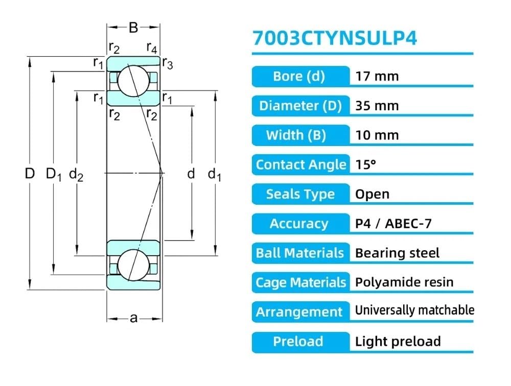 1pcs 7003CTYNSULP4 Open Angular Contact Ball Bearing 17x35x10mm ABEC-7 CNC 15° Ball Screw Support Bearing 7003 7003C Screw Accessories