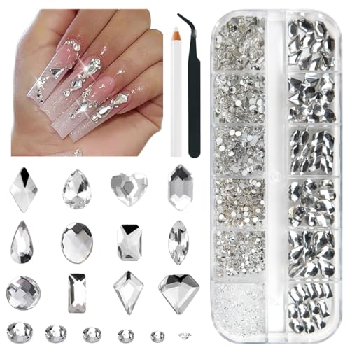 qiipii 2052 Crystal White Nail Art Rhinestones Silver Clear Nail ...