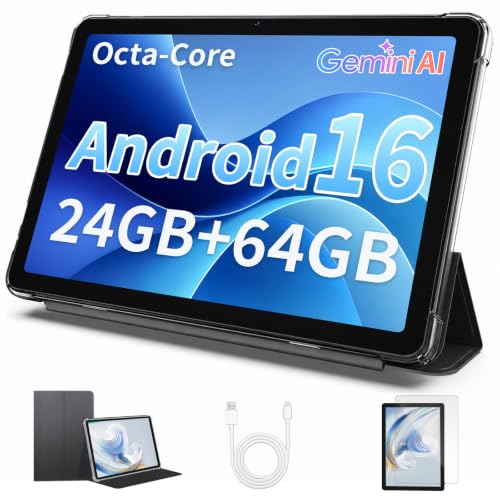 Image of Android 16 Tablet with Case,24GB RAM 64GB ROM,Octa-Core Processor, Metallic