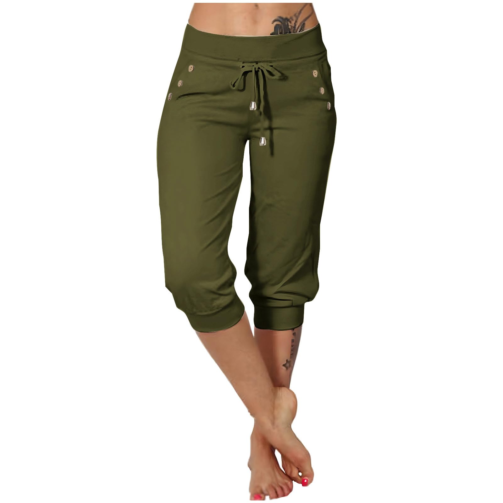 Capris Pants for Women 2026 Sweatpant Cropped Jogger Running Pants Lounge Loose Fit Drawstring Waist with Side Pockets — view 13