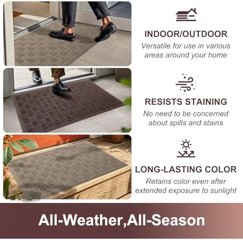  Front Door Mat Outside Entrance, 29.5" x 17", Heavy Duty Welcome Mat, Stain and Fade Resistant, Dirt Trapper Doormat, Super Absorbent Indoor Outdoor Entryway Mat with Non-Slip Backing, Coffee thumbnail