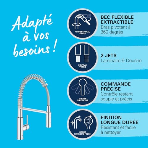 Mitigeur monocommande GROHE cuisine évier avec douchette flexible