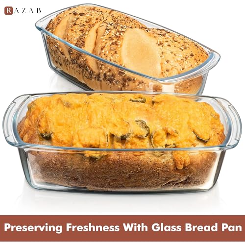 Razab LARGE 7.6 Cups/1800 ML/1.9 Qt Glass Loaf Pan with Lids (Set of 2) - Meatloaf Pan BPA free Airtight Lids Grip Handle Easy Carry, Microwave and Oven Safe - Loaf Pans For Baking Bread, Cakes - Image 4