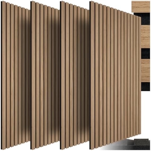 tectake® Set di 4 Pannelli Acustici Effetto Legno, Pannelli Fonoassorbenti Decorativi per Pareti, Pannelli Fonoassorbenti Soffitto, Pannelli Murali, Design Moderno - Rovere Chiaro