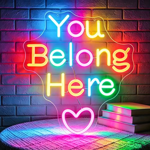 Image of You Belong Here Neon Sign for Wall Decor Light Up Sign Positive Led Signs for Class Room Party Home Wall Decor USB Powered