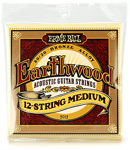 Ernie Ball Earthwood Medium - Cuerdas para guitarra acústica de 12 cuerdas, bronce 80/20, calibre 11-28
