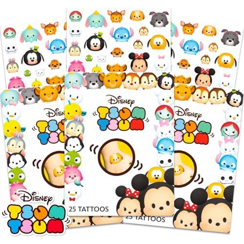 Disney Tsum Tsum Temporary Tattoo Set - Party Favors Bundle with 75 Temporary Tattoos Featuring Mickey Mouse, Bambi, Dumbo, More | Disney Movie Themed Party image 3