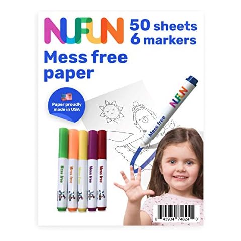 NuFun Activities Mess Free Set - Kids Create No Mess Wonders with Special Coloring Paper, Gift for Toddlers and Kids, 50 Blank Pages and 6 Markers Cover