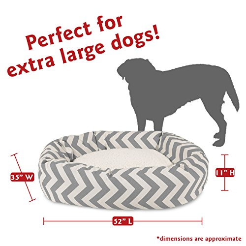Image of Majestic Pet 52 Inch Chevron Sherpa Calming Dog Bed Washable - Cozy Soft Round Dog Bed with Spine for Head Support - Fluffy Donut Dog Bed 52x35x11 (inch) - Round Pet Bed X- Large - Gray