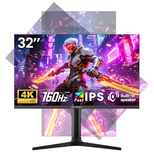 Image of CRUA 32'' 4K Gaming Monitor 160Hz, UHD 3840x2160 IPS Screen, Height /Pivot /Swivel /Tilt Adjustable Vertical Monitor, Support FreeSync, Built-in Speakers, 120% sRGB, PIP /PBP, HDMI 2.0 & DP 1.4-Black