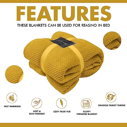 FAIRWAYUK Waffle Honeycomb Throw Fleece Blankets, 100% Polyester Warm Faux Fur Throws Over Sofa Bed Settee Soft Blanket, Extra Large (Ochre, Double Size 150x200cm) - Cosy Home Interiors FAIRWAYUK Waffle Honeycomb Throw Fleece Blankets, 100% Polyester Warm Faux Fur Throws Over Sofa Bed Settee Soft Blanket, Extra Large (Ochre, Double Size 150x200cm) - Image 4