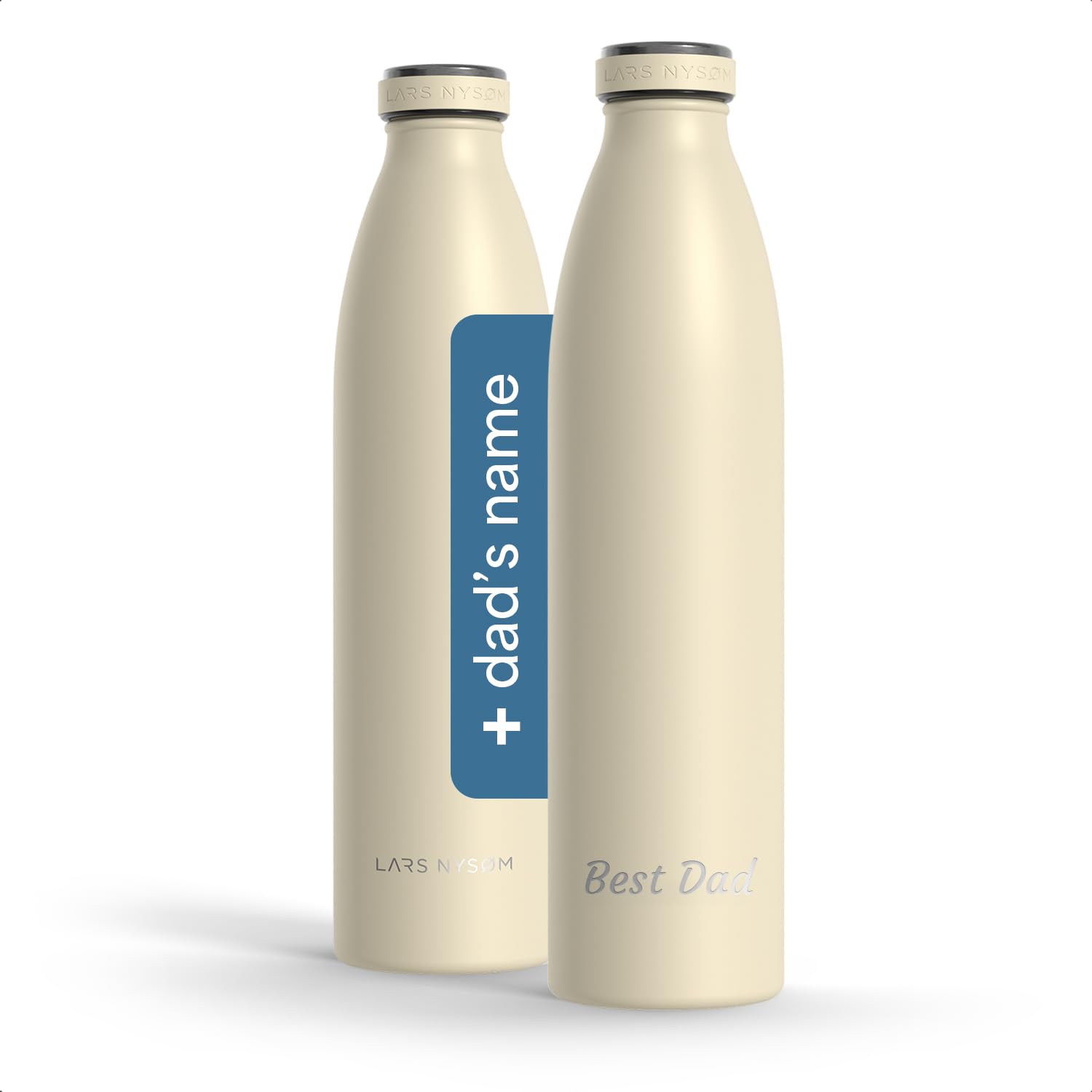 LARS NYSØM Personalised Stainless Steel Water Bottle 350ml, 500ml, 750ml, 1L, 1.5L | Insulated Bottle Suitable for Carbonated Drinks with Engraving | Bottle as Gift with Name (Almond Beige, 1000ml) — image 1